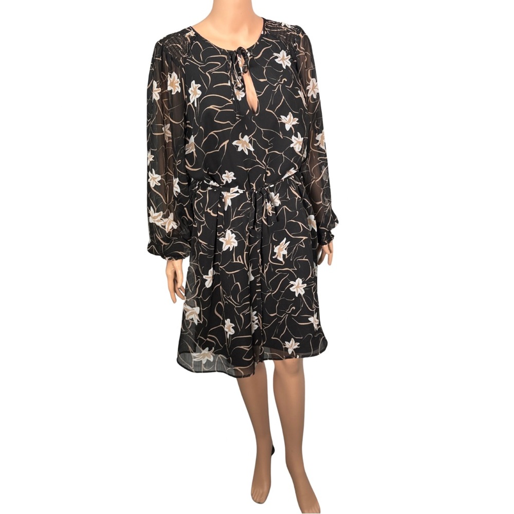 Elizabeth and James Black Floral Sheer-Sleeve Dress – Size‎ XL